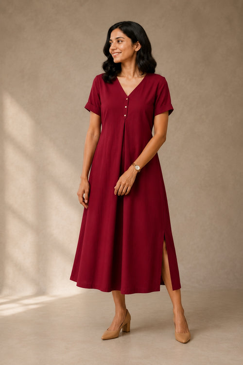 Midi Dress  - Cranberry Red