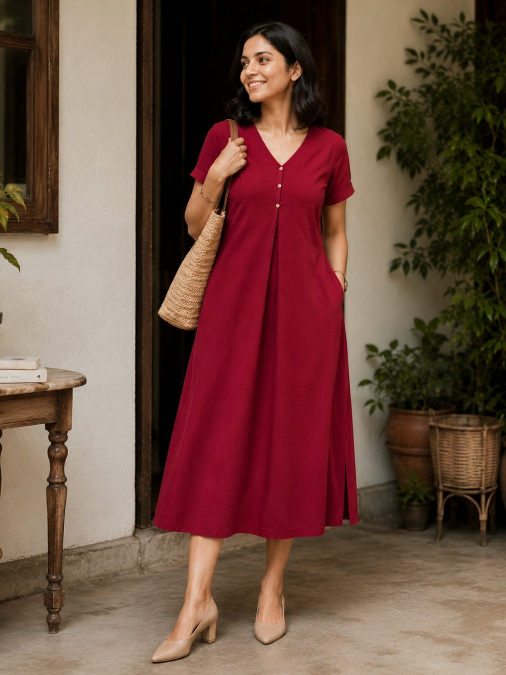 Midi Dress  - Cranberry Red