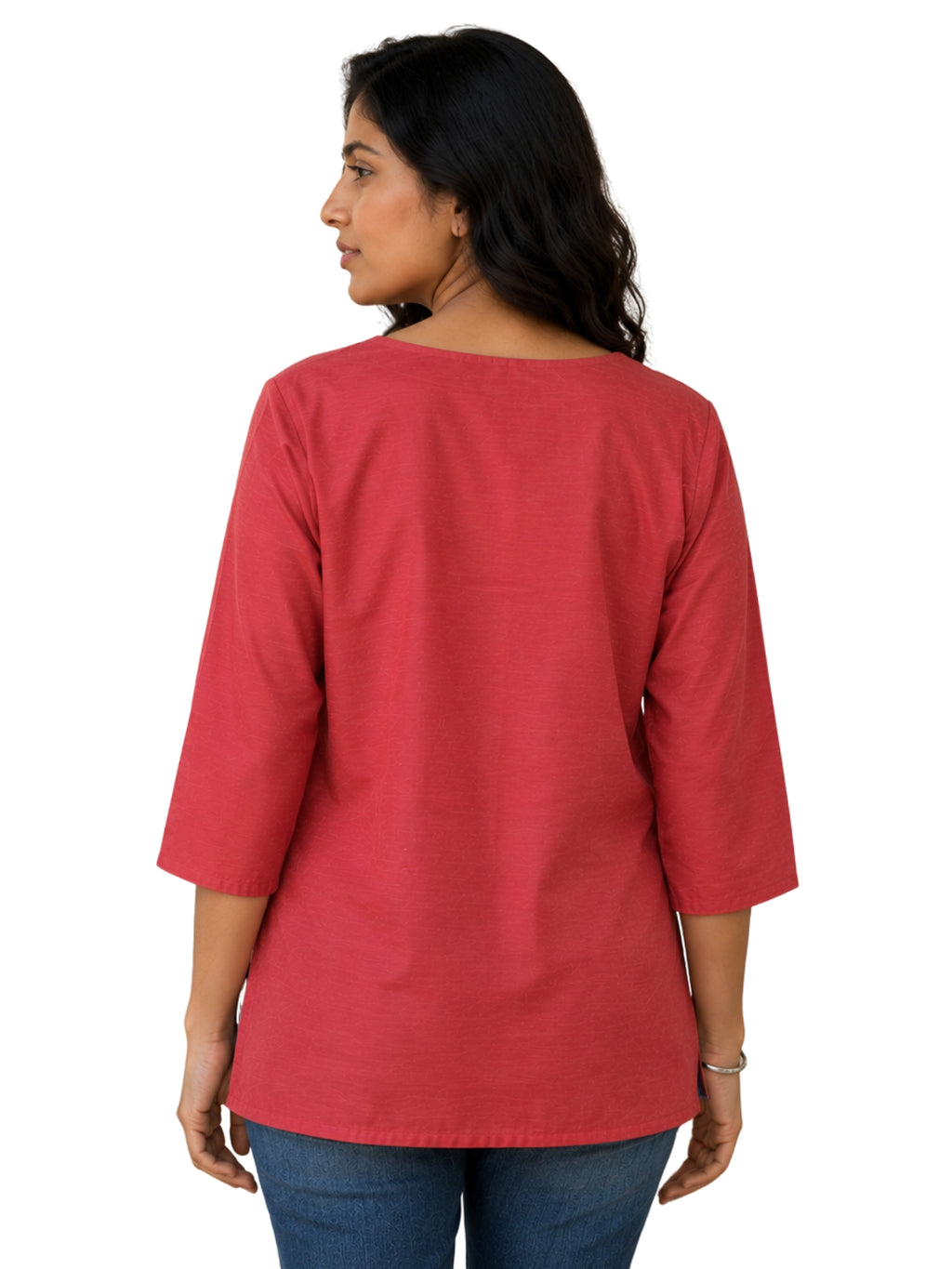 V Neck Top Warli Motif - Clay Rose
