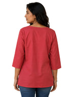 V Neck Top Warli Motif - Clay Rose