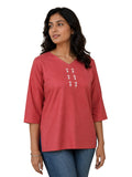 V Neck Top Warli Motif - Clay Rose