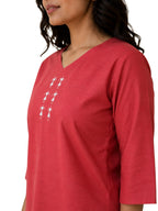 V Neck Top Warli Motif - Clay Rose