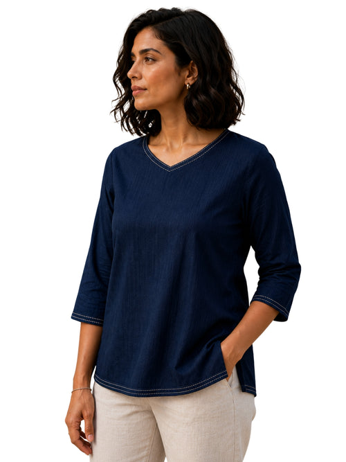 V Neck Top - Navy Blue