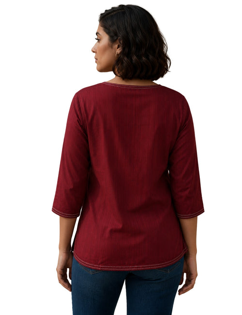 V Neck Top - Wine Maroon