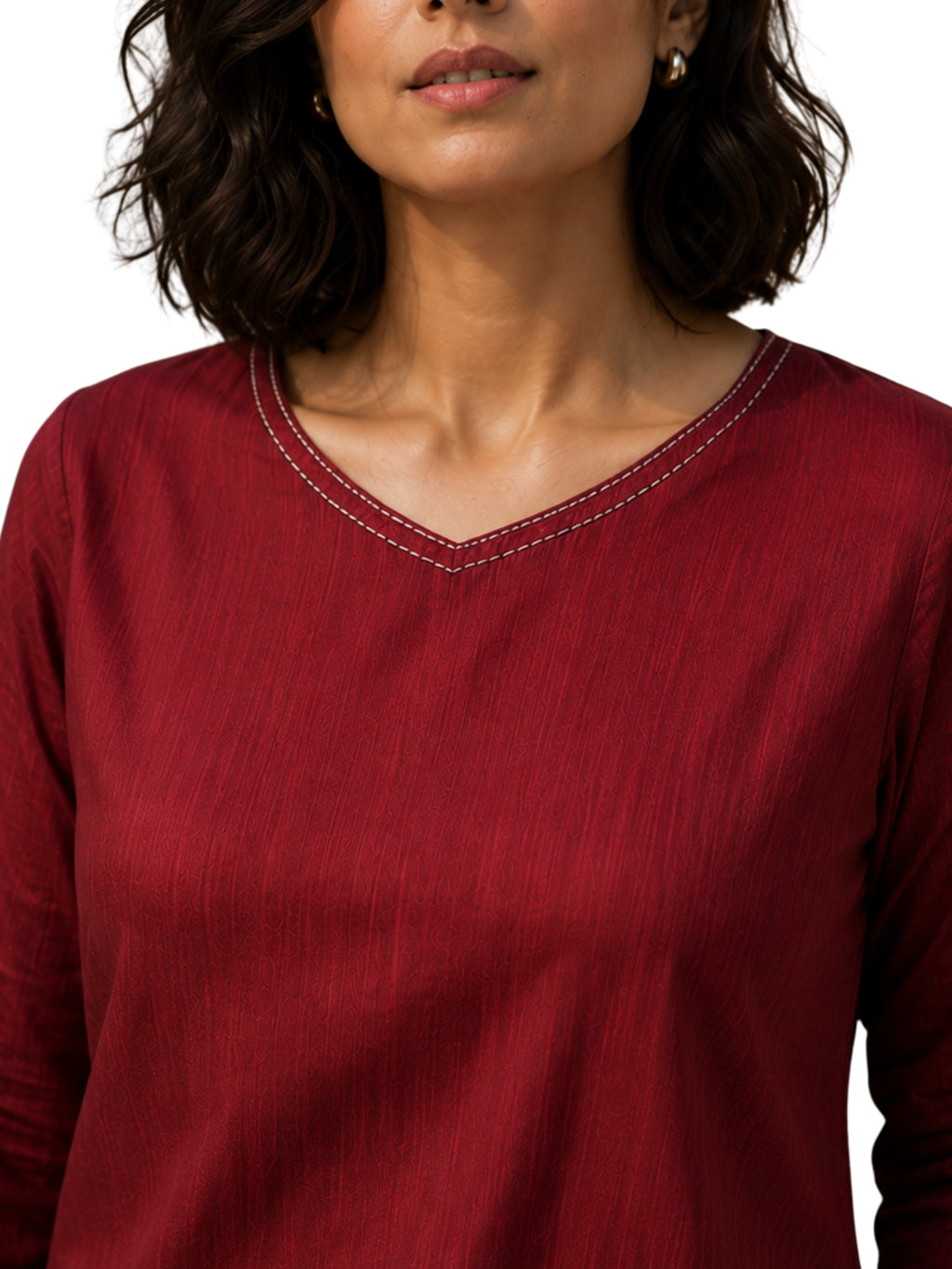 V Neck Top - Wine Maroon