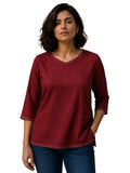 V Neck Top - Wine Maroon