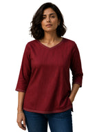 V Neck Top - Wine Maroon