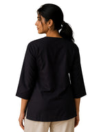 V-Neck Top Warli Painted - Black