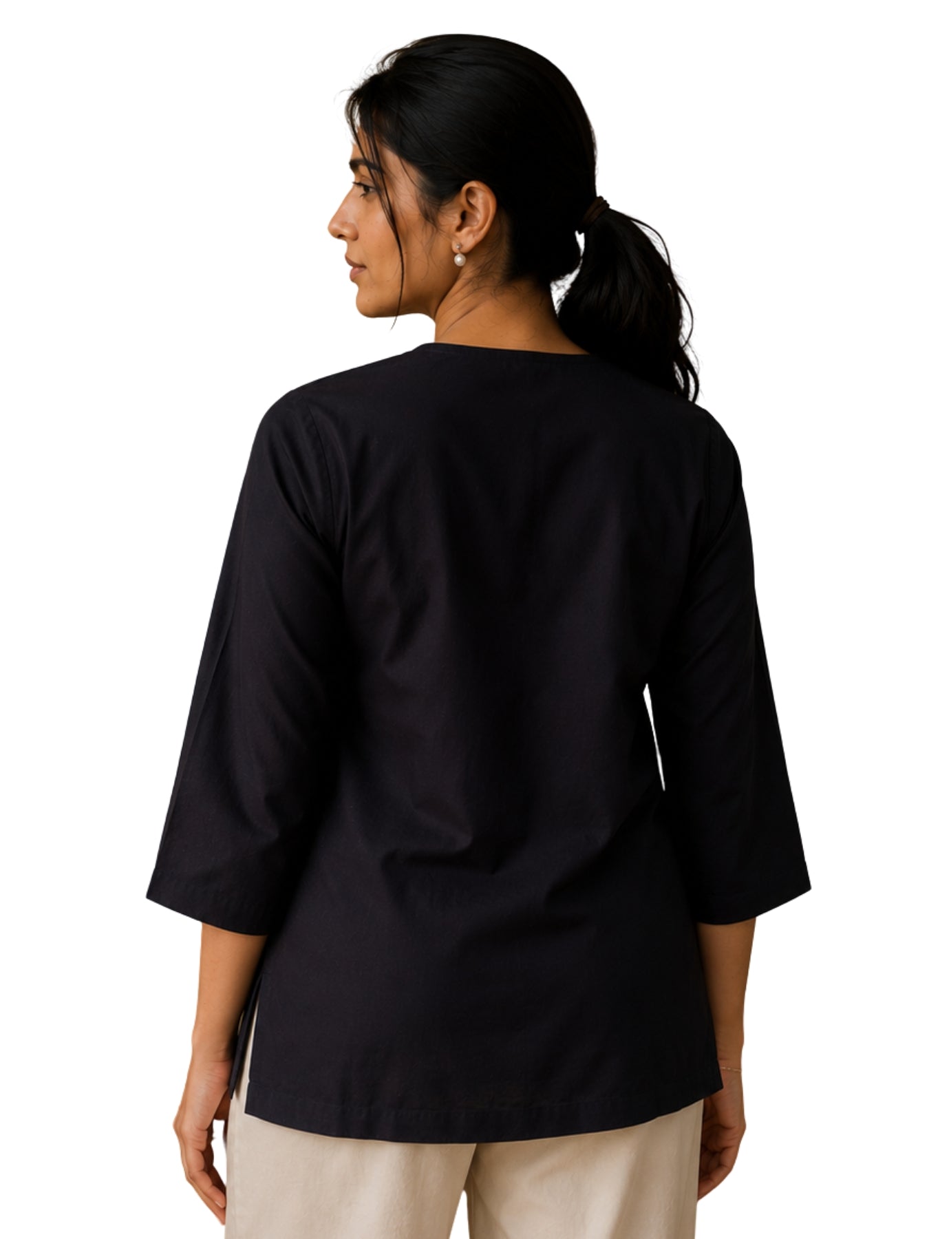 V-Neck Top Warli Painted - Black