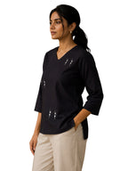 V-Neck Top Warli Painted - Black