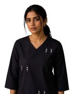 V-Neck Top Warli Painted - Black