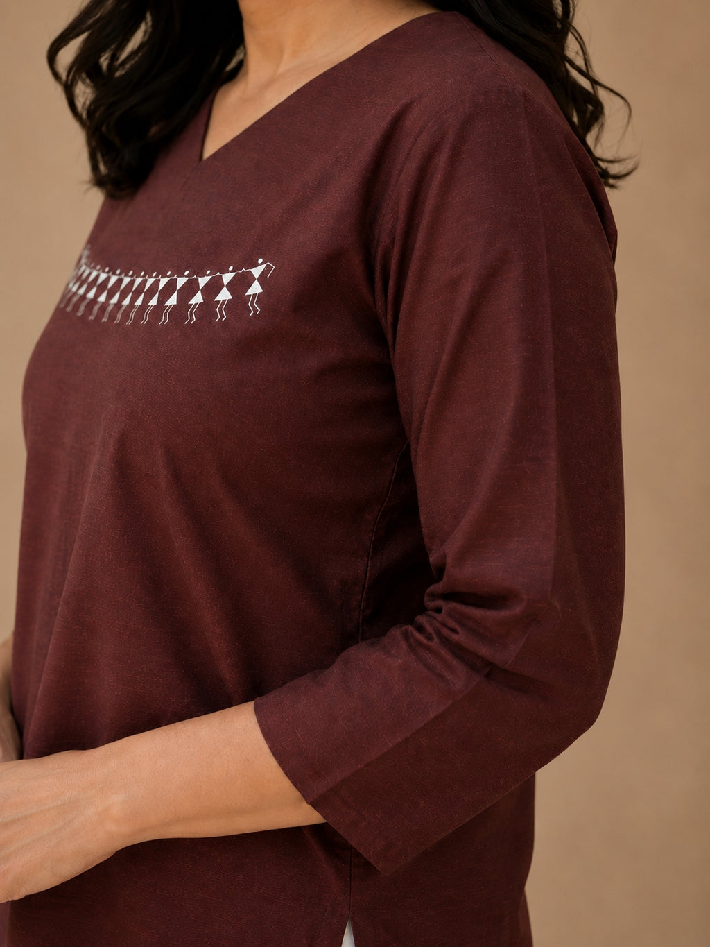 V Neck Top Hand Painted - Brown