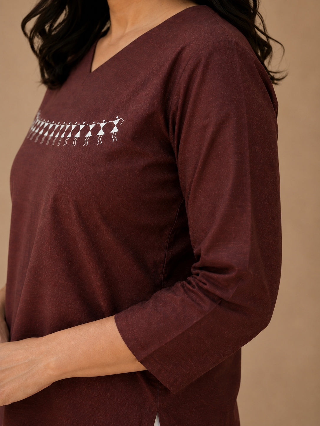 V Neck Top Hand Painted - Brown