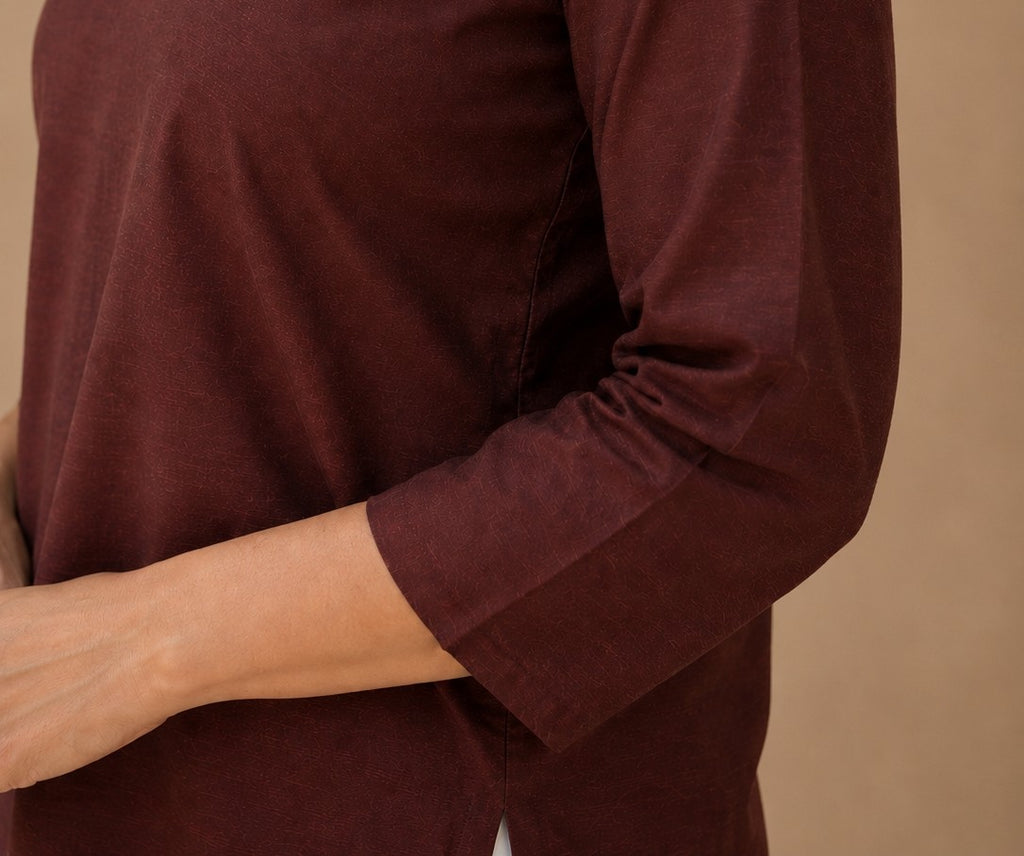V Neck Top Hand Painted - Brown