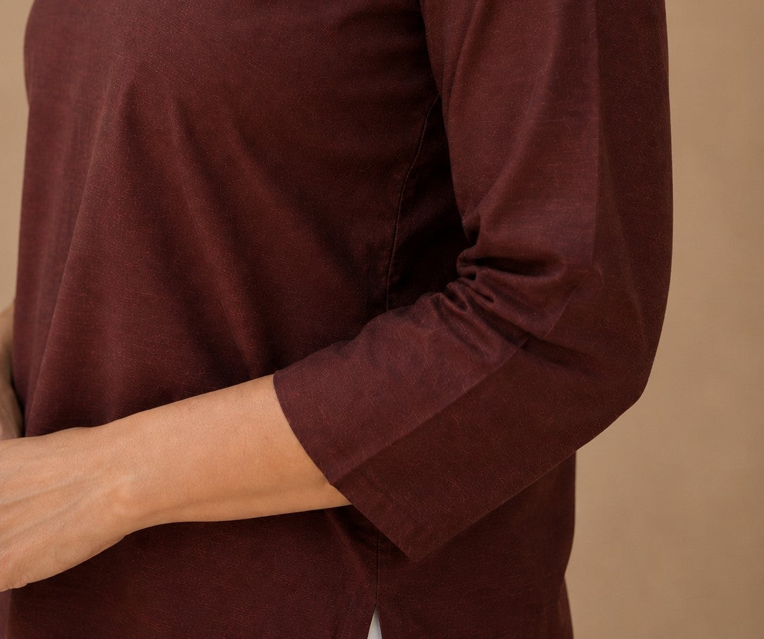 V Neck Top Hand Painted - Brown