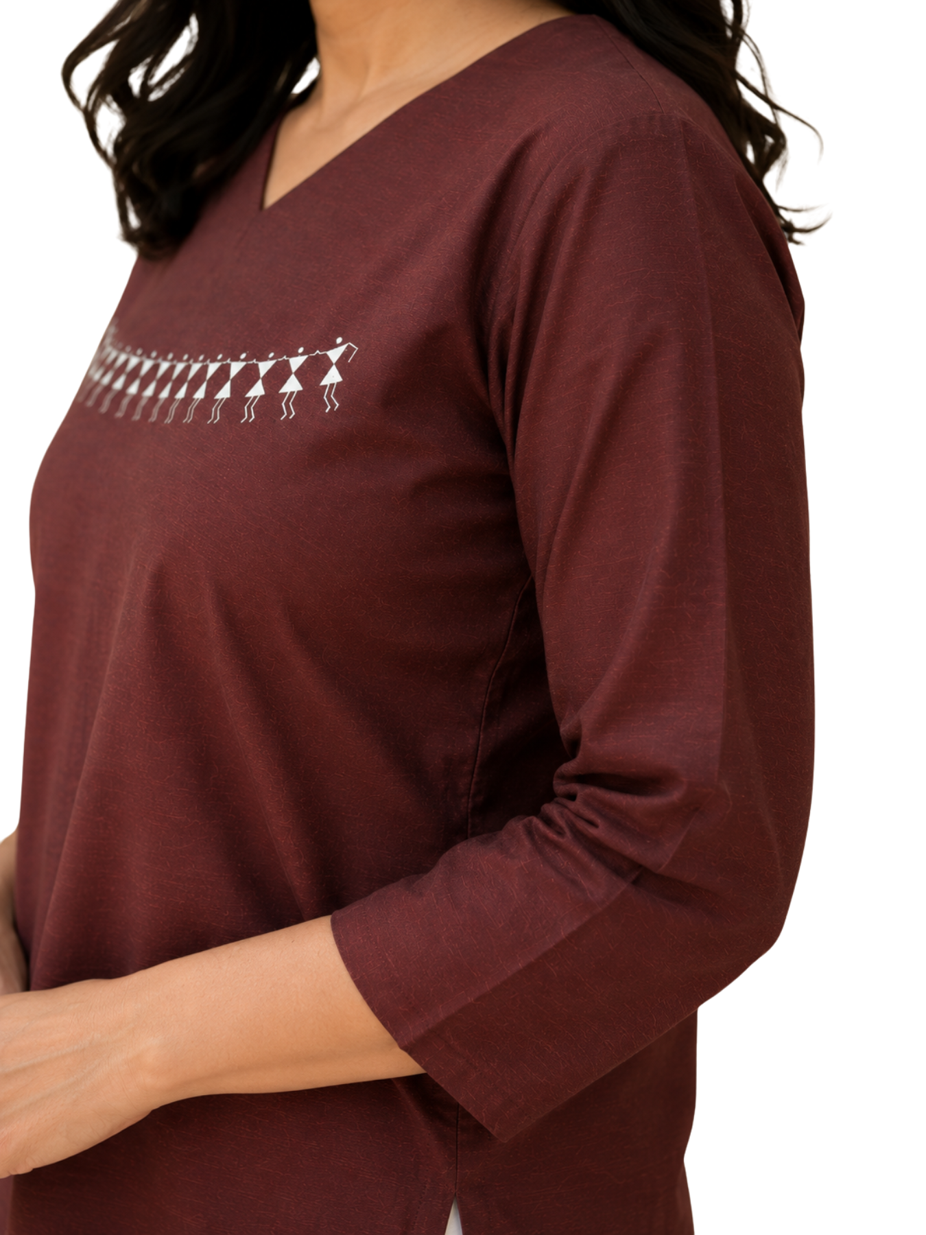 V Neck Top Hand Painted - Brown