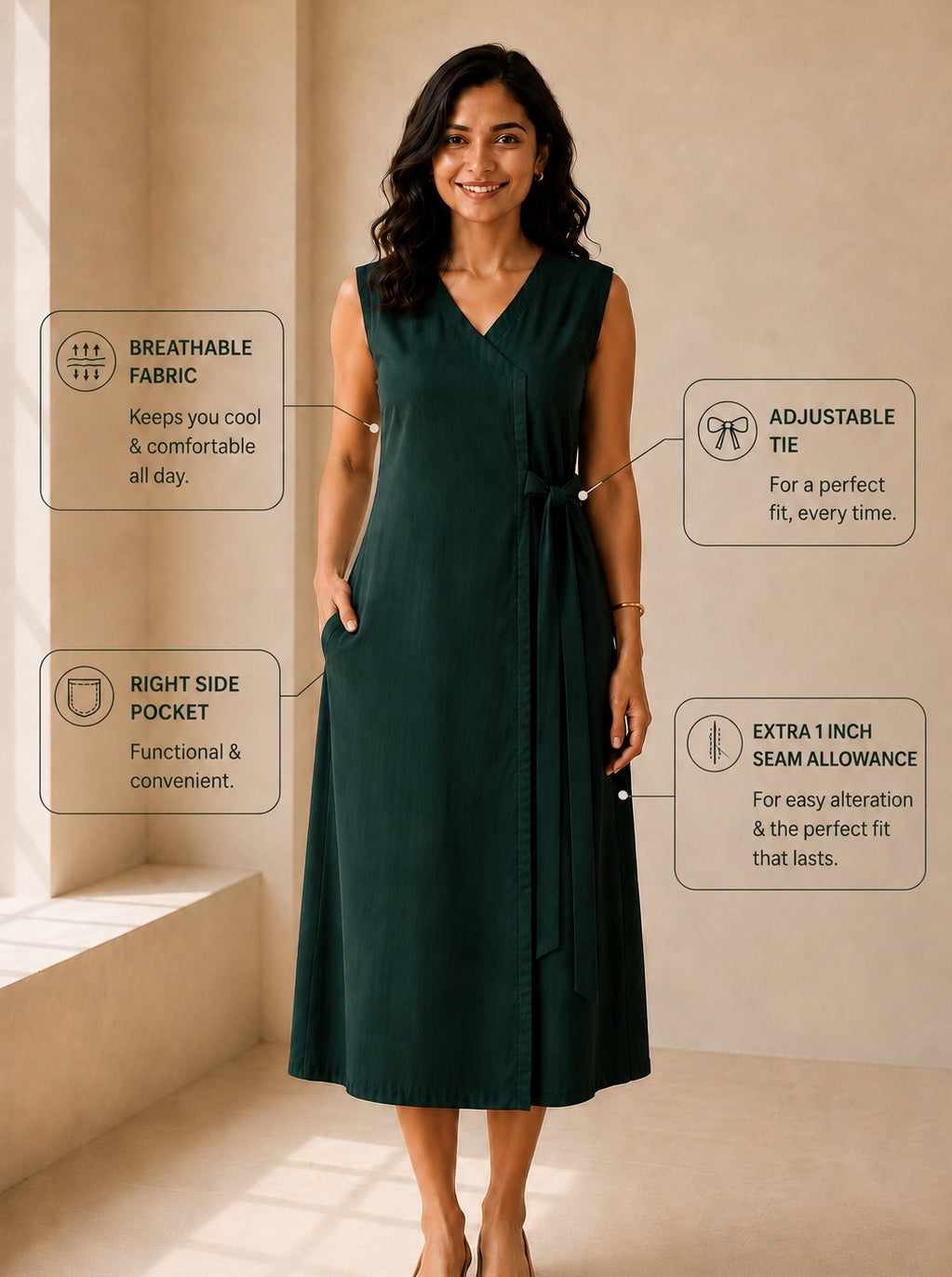Wrap Dress - Midnight Green